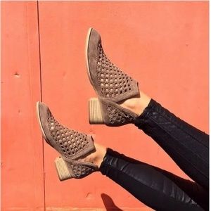 Jeffery Campbell Taggert Bootie Anthropologie suede laser cut heeled pointed toe